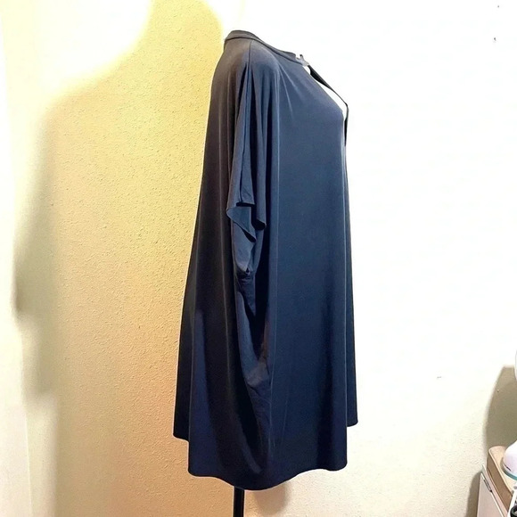 Audrey 3+1 Top T-Shirt Choker Collar Short Sleeve Boxy Tunic Sexy Black Gray OS - Picture 5 of 12